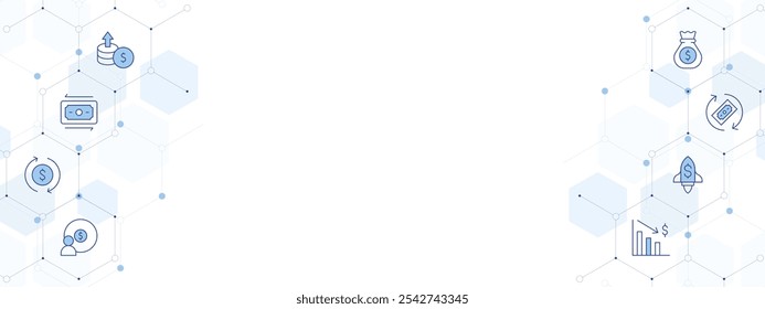 Money Banner Vector Illustration with Two-sided Icon Style. Line Duotone icon. Containing rocket, loss, bag, increase, transfer, currency, earnings.
