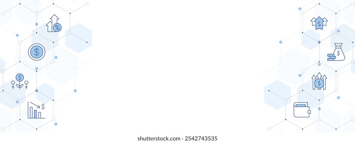 Ilustração de vetor de banner de dinheiro com estilo de ícone de dois lados. ícone Duotônico de Linha. Contendo lucro, dinheiro, dinheiro, dinheiro, investimento, setas, renda, dinheiro perdido, carteira.