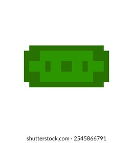 Money bill 8-bit icon game element, dollar pixel item for game interface.