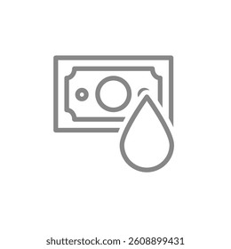 Money bill with drop line icon. Money investments symbol. Vector illustration.