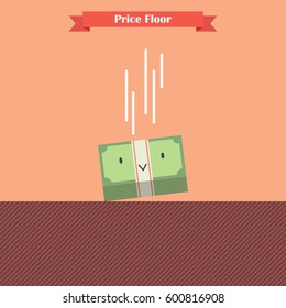 Money bill falling limit by price floor. Economic concept