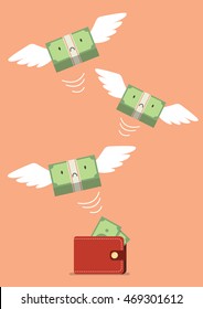 Money bill flying out of wallet. Business concept