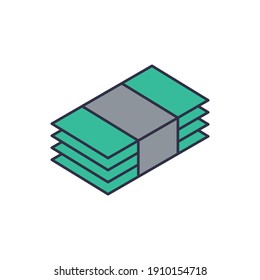 Money bill icon, color, line, outline vector sign, linear style pictogram isolated on white. Symbol, logo illustration