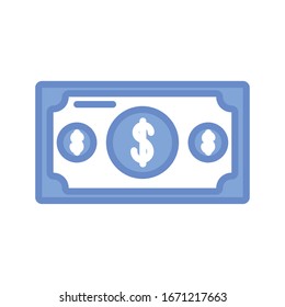 money bill icon over white background, blue outline style, vector illustration
