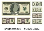Money bill icons. Detailed currency banknotes. Cartoon american dollars. Flat vector illustration
