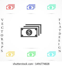 Money bill isolated on white background. Vector illustration. Eps 10.
Dollar icon. Cash concept. Vector illustration.