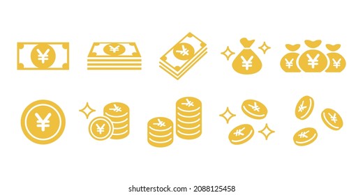 Money, Bill, Money, Japanese Yen Vector Icon Illustration Gold Color