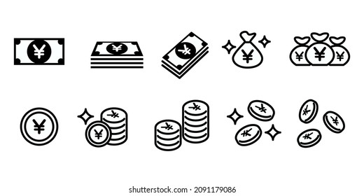 Money, bill, money, Japanese yen vector icon illustration Black and white