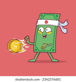 Money Bill launching a coin as a superpower vector illustration. Finance, videogame, money design concept.