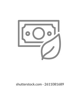 Money bill with a leaf line icon. Business investment growth symbol. Vector illustration.