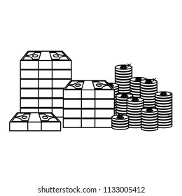 Money billets and coins black and white