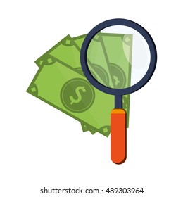 Money Bills And Magnifying Glass Icon