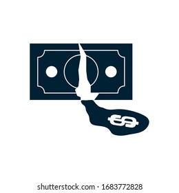 money bills and spilled oil with money symbol icon over white background, silhouette style, vector illustration