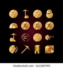 Money and bitcoin icon set of bit currency exchange financial bank web internet market electronic finance and net theme Vector illustration