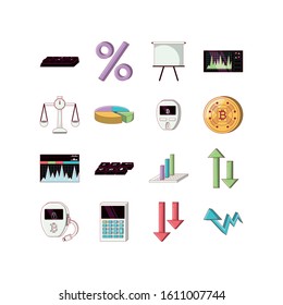 Money and bitcoin icon set of bit currency exchange financial bank web internet market electronic finance and net theme Vector illustration