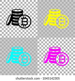 money bitcoin. simple silhouette. Colored set of cmyk icons on transparent background