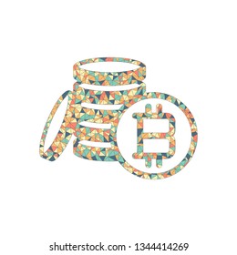 money bitcoin. simple silhouette. Colored mosaic with polygons