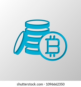 money bitcoin. simple silhouette. Paper design. Cutted symbol with shadow