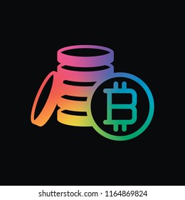 money bitcoin. simple silhouette. Rainbow color and dark background