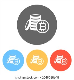money bitcoin. simple silhouette. Set of white icons on colored 