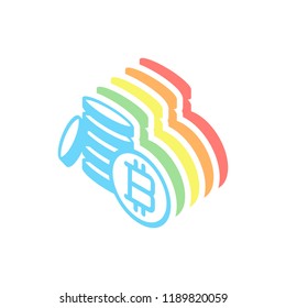 money bitcoin. simple silhouette. Stack of colorful isometric icons on white background