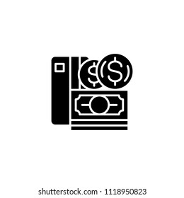 Money black icon concept. Money flat  vector symbol, sign, illustration.