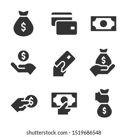 Money black icons on white background. Money concept