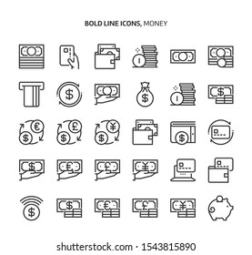 Money, bold line icons. The illustrations are a vector, editable stroke, 48x48 pixel perfect files. Crafted with precision and eye for quality.