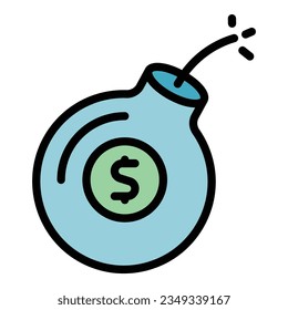 Money bomb icon outline vector. Bank transfer. Mobile card color flat