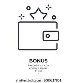 Money bonus editable stroke outline icon isolated on white background flat vector illustration. Pixel perfect. 64 x 64.