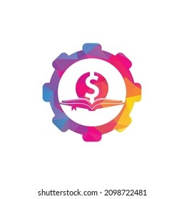 Money Book gear shape Icon Logo Design Element. Doller and book icon with logo