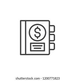 Money book outline icon. linear style sign for mobile concept and web design. Financial planning book simple line vector icon. Symbol, logo illustration. Pixel perfect vector graphics