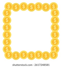 Money Border Gold Coin Frame Flat Dollar Graphic Finance Wealth Cartoon Symbol Rich Illustration