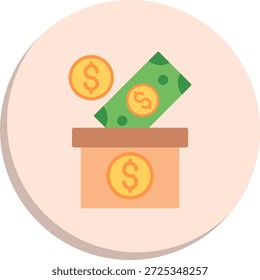 Icono de estilo de círculo plano de caja de dinero