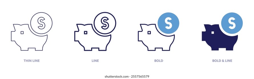 Money box icon in 4 different styles. Thin Line, Line, Bold, and Bold Line. Duotone style. Editable stroke.