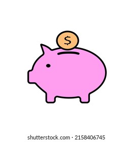 Money box icon black line colour piggy. Pixel perfect simple vector