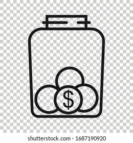 Money box icon in flat style. Coin jar container vector illustration on white isolated background. Donation moneybox business concept.