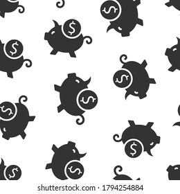 Money box icon in flat style. Pig container vector illustration on white isolated background. Piggy bank seamless pattern business concept.
