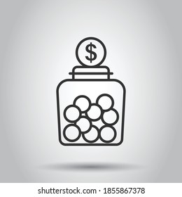 Money box icon in flat style. Coin jar container vector illustration on white isolated background. Donation moneybox business concept.