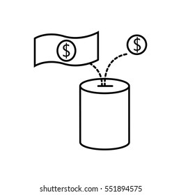 money box icon, outline thin line isolated vector sign symbol, on white background. Shopping elements. Can be used in logo, UI and web design