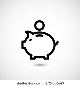 Money Box Icon. Piggy Or Coin Bank Icon. Finance And Savings Concept. Pig Money Box Icon. Vector Money Box. Piggy Bank Savings. Coin Into Piggy For Saving Money