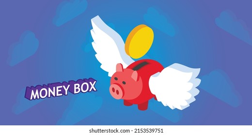 Money box isometric design icon. Vector web illustration. 3d colorful concept