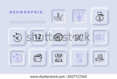 Money box line icon set. Savings, rewards, discounts, money-back, deals, offers, perks. Neomorphism style. Vector line icon for business and advertising