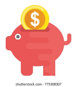 Money box pig with dollar coin inserting in it