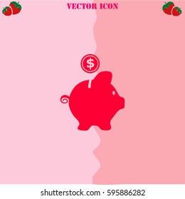 Money box vector  icon. Strawberry Background.
