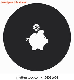 Money box web icon. Gray circle button with white illustration.