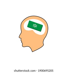 cerebro de dinero en un estilo plano, aislado y de moda. Fondo del cerebro del dinero para el logo de diseño de tu sitio web, aplicación, interfaz de usuario. Ilustración del icono del vector, EPS10.