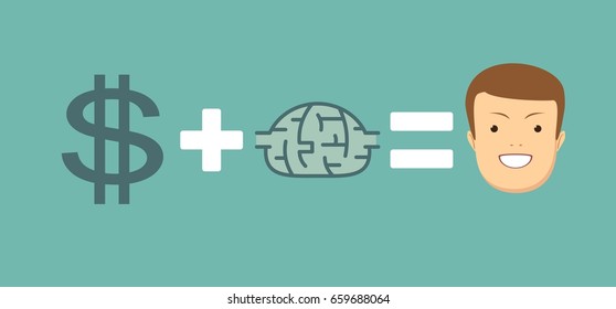 Money and brains make you happy. Stock vector illustration for poster, greeting card, website, ad, business presentation, advertisement design.