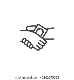 Money bribe line icon. linear style sign for mobile concept and web design. Hands give money outline vector icon. Symbol, logo illustration. Vector graphics