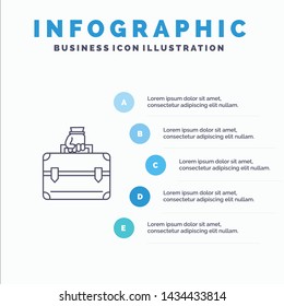 Money, Briefcase, Case, Bag Line icon with 5 steps presentation infographics Background